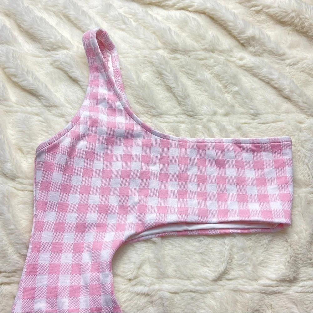 NWOT Frankie’s bikinis cash cutout one piece swimsuit gingham pink 12869